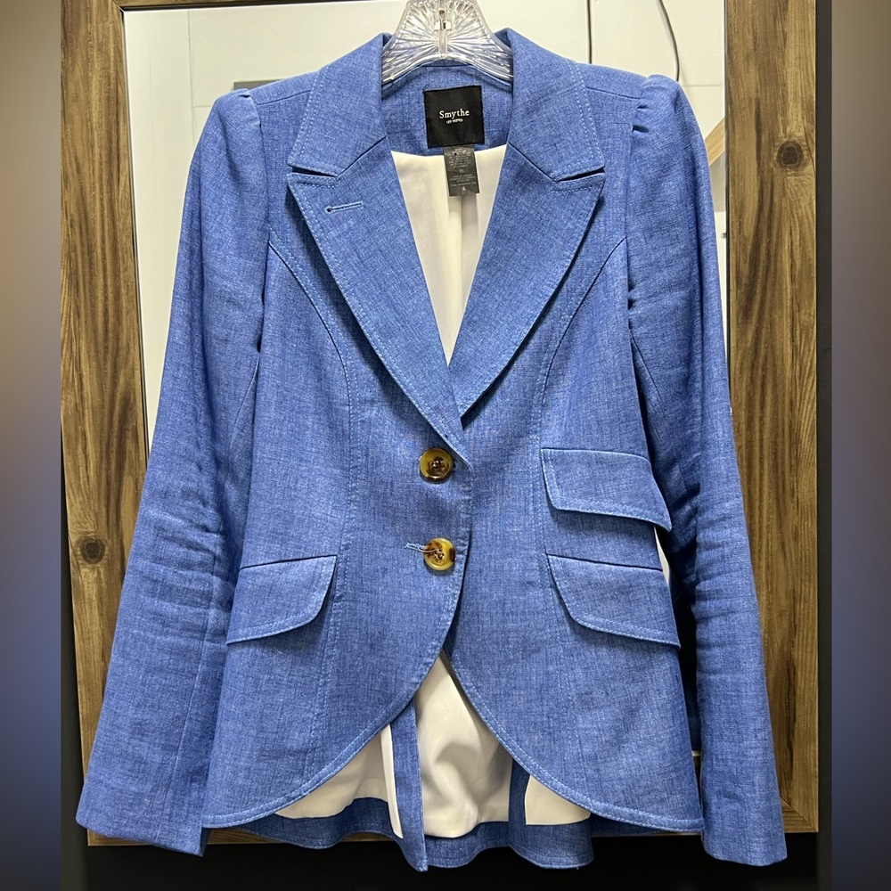 SMYTHE Denim Single Breasted Blazer - Size 6 jacket + leather elbow patches